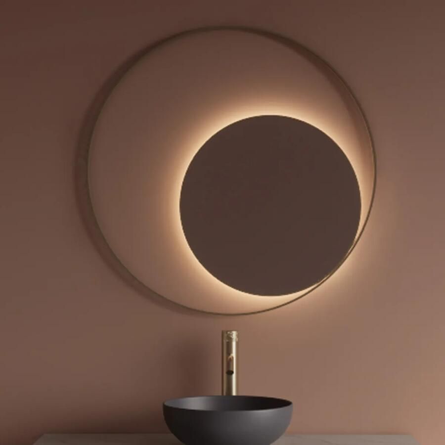 Gliss Design Spiegel Kosmos Mat Goud Rond met Frame en Indirecte LED Verlichting 90 cm - Foto 2