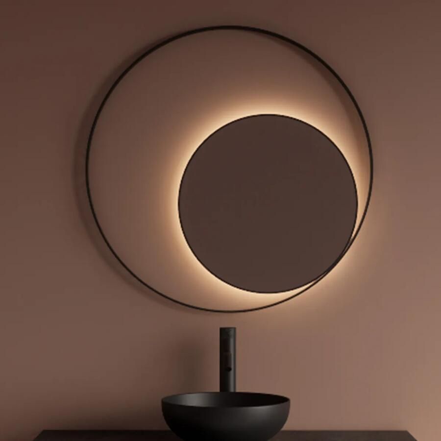 Gliss Design Spiegel Kosmos Mat Zwart met Frame en Indirecte LED Verlichting 90 cm