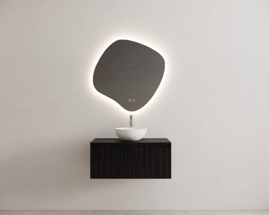 Gliss Design Timotheus badmeubel met ribbelfront 60cm black veneer met witte waskom