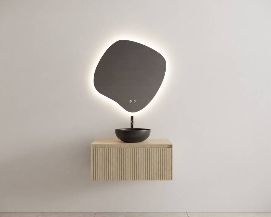 Gliss Design Timotheus badmeubel met ribbelfront 60cm corn silk met zwarte waskom