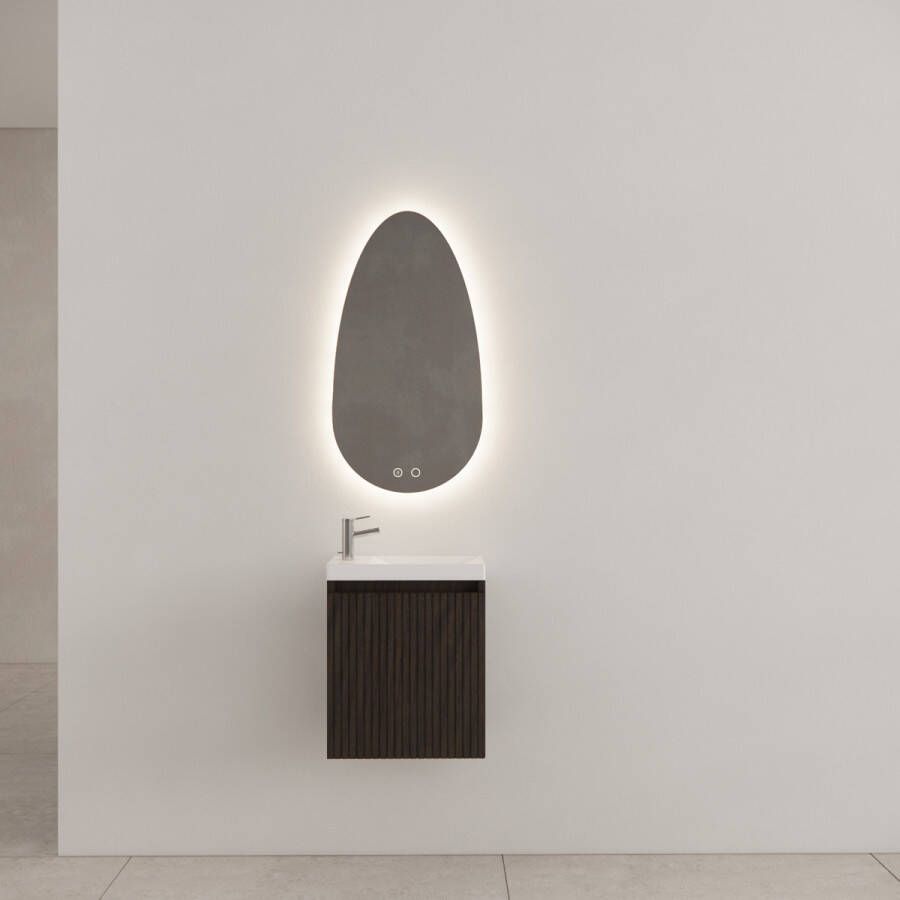 Gliss Design Timotheus toiletmeubel met ribbelfront 40cm charcoal met mat witte fontein