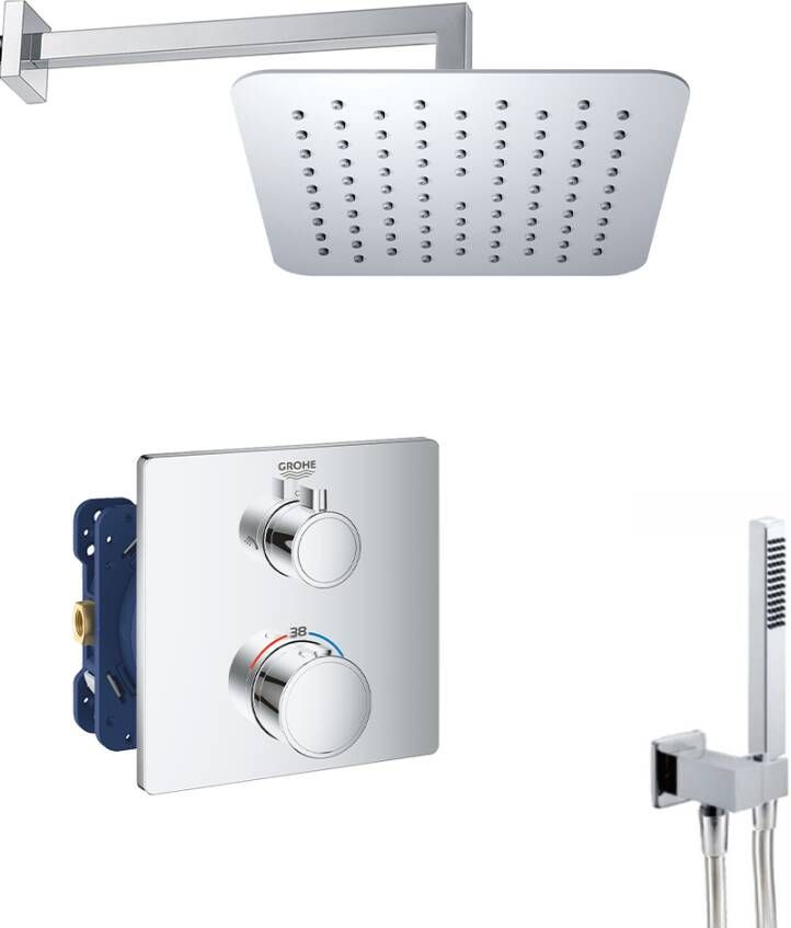 Grohe Grohtherm inbouw doucheset met 30cm regendouche en wandarm rechthoekig