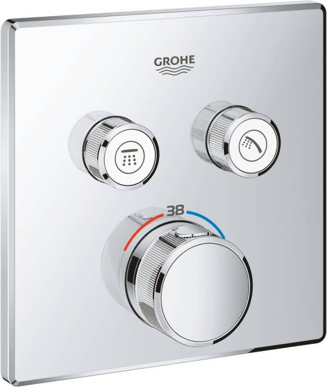 GROHE Grohtherm Smartcontrol Inbouwmengkraan opbouwdeel thermostatisch vierkant wand eengreeps met 2x omstelinrichting chroom