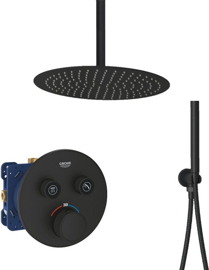 Grohe Grohtherm Smartcontrol inbouw regendouche met 30cm hoofddouche en plafondarm zwart mat