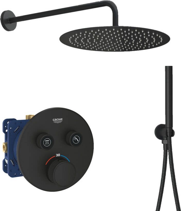 Grohe Grohtherm Smartcontrol inbouw regendouche met 30cm hoofddouche en wandarm zwart mat