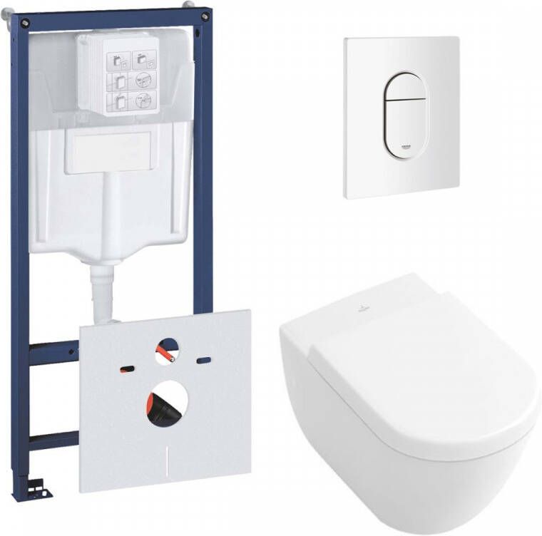 Grohe Rapid toiletset met Villeroy en Boch Subway 2.0 Direct Flush wandcloset en zitting