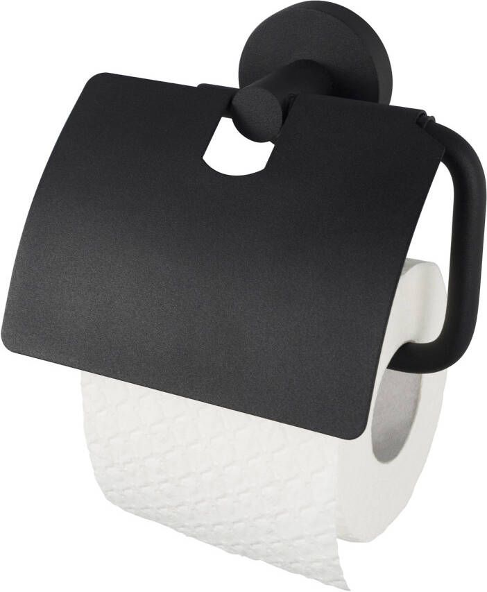 Haceka Kosmos toiletrolhouder met klep 14 3x5x12 9cm zwart
