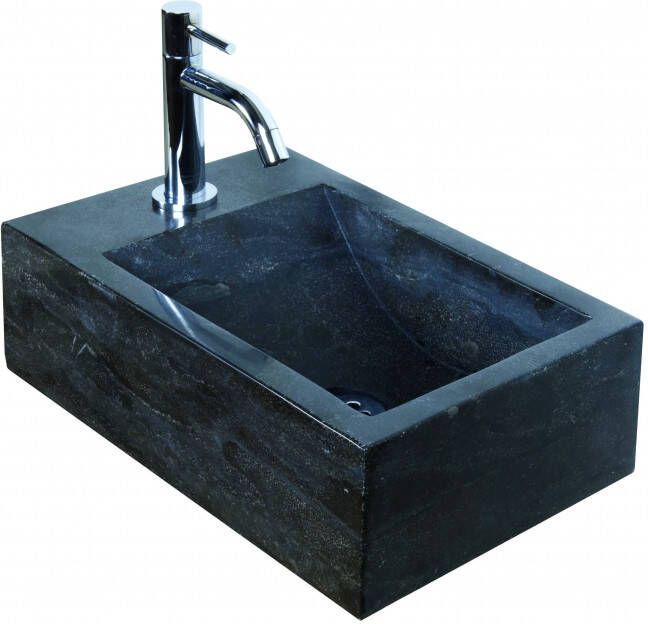 HACEKA Aqualux Fonteinset Nera Rechts 40X23X11 natuursteen inclusief kraan en sifon 1157793