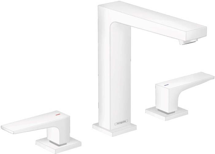 Hansgrohe Metropol wastafelkraan 160 met push open waste met voorsprong vaste uitloop 15.2cm mat wit 32515700