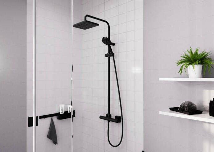 Hansgrohe Vernis Shape opbouw regendouche met vierkante hoofddouche zwart mat