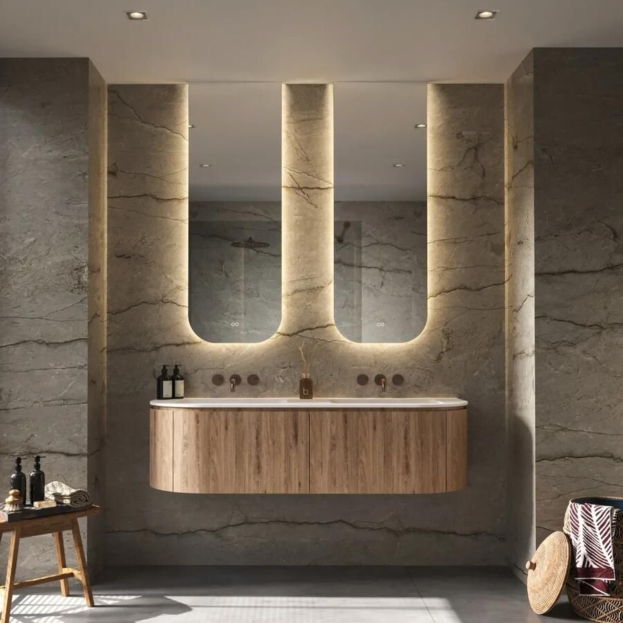 HIPP design SLP2 boogspiegel 50x140cm met LED verlichting en spiegelverwarming