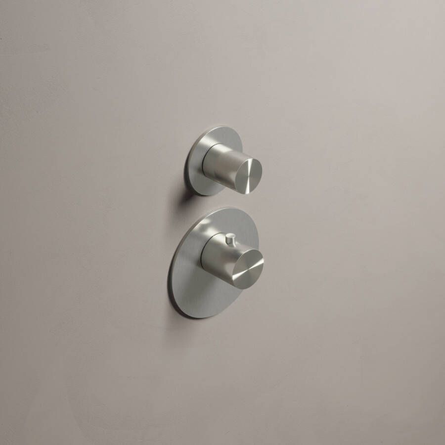 Douchekraan Hotbath Archie High Flow Afbouwdeel Thermostatisch Rond Geborsteld RVS 2 Greeps