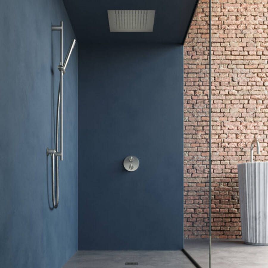 Hotbath Archie IBS32 complete thermostatische douche inbouwset Archie met 2 functies stop omstel met 38x38cm plafondhoofddouche staafhanddouche met glijstang RVS IBS32IX