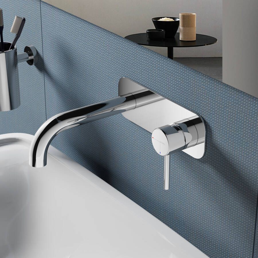 Hotbath Wastafelmengkraan Buddy inbouw 3+3 inbouwsysteem 1-hendel Gebogen 16.4 cm Met Achterplaat Chroom - Foto 2