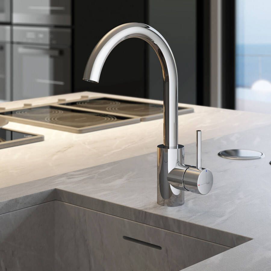 Douche Concurrent Keukenkraan Hotbath Buddy Rond Glans Chroom 1 Greeps Draaibare Uitloop