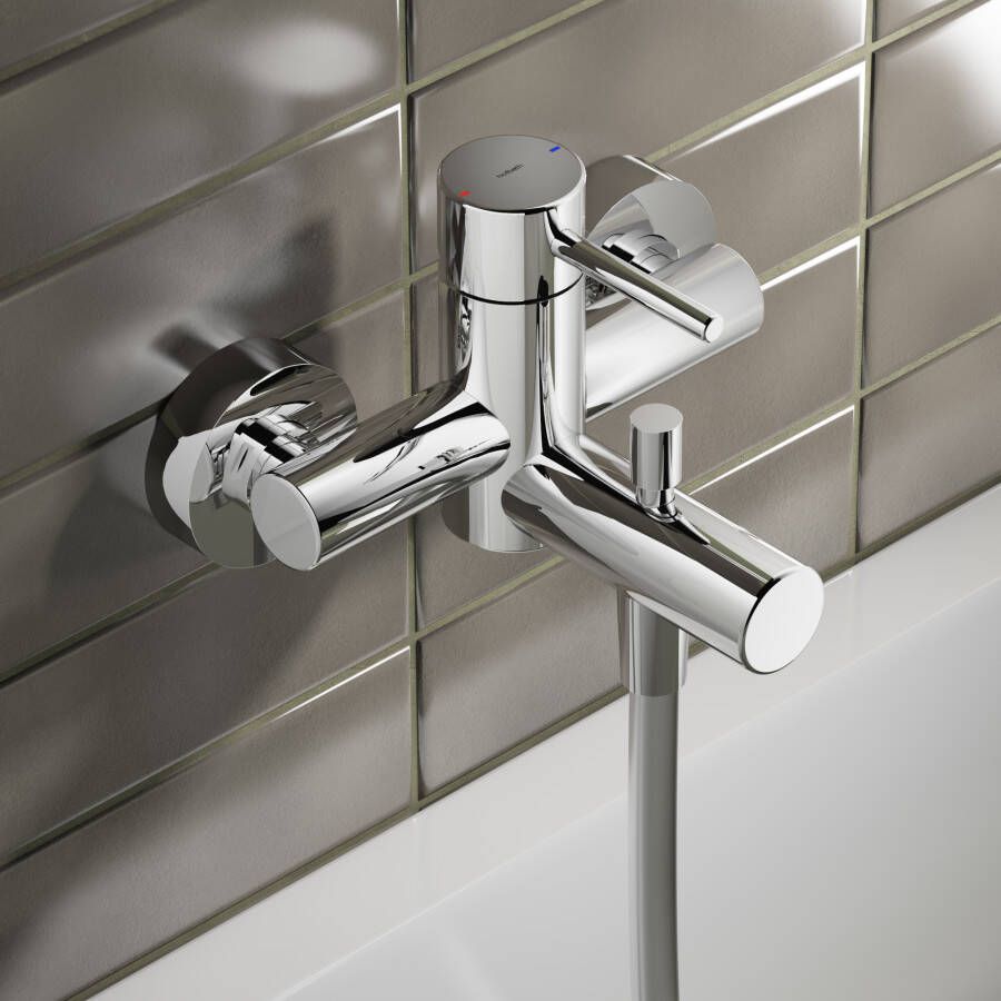 Badkraan Hotbath Buddy 15cm Hartafstand Thermostatisch Opbouw Rond Glans Chroom 1 Greeps met Uitloop