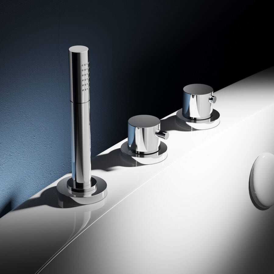 Douche Concurrent Badkraan Hotbath Buddy Thermostatisch Inbouw Rond Glans Chroom 2 Greeps 3 Gats met Handdouche