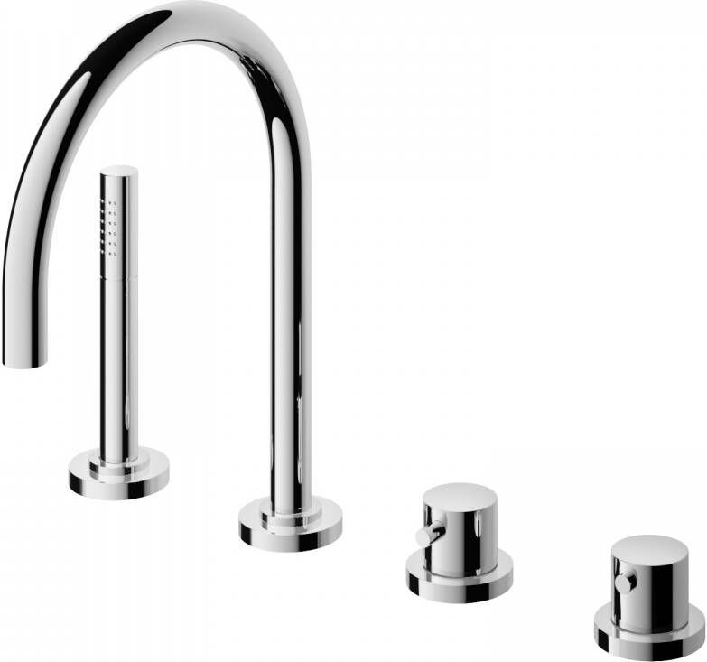 Douche Concurrent Badkraan Hotbath Buddy Thermostatisch Inbouw Rond Geborsteld Nikkel 2 Greeps 4 Gats met Handdouche en Uitloop