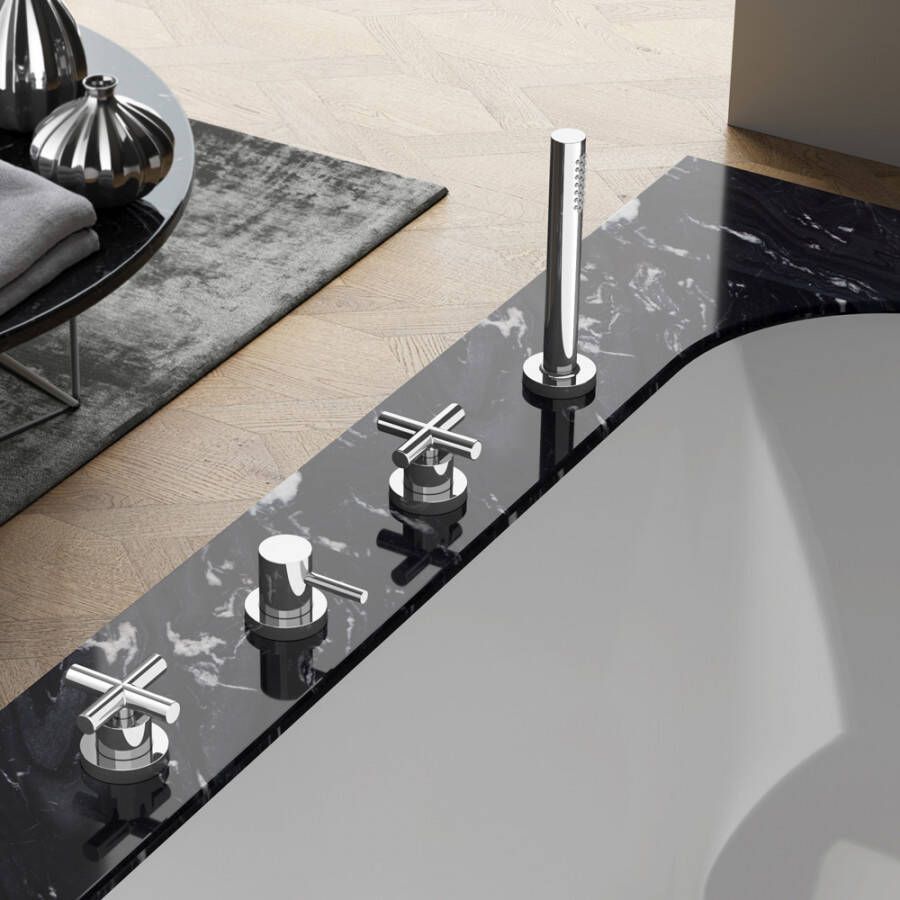 Douche Concurrent Badkraan Hotbath Chap Inbouw Mengkraan Rond Glans Chroom 3 Greeps met Handdouche