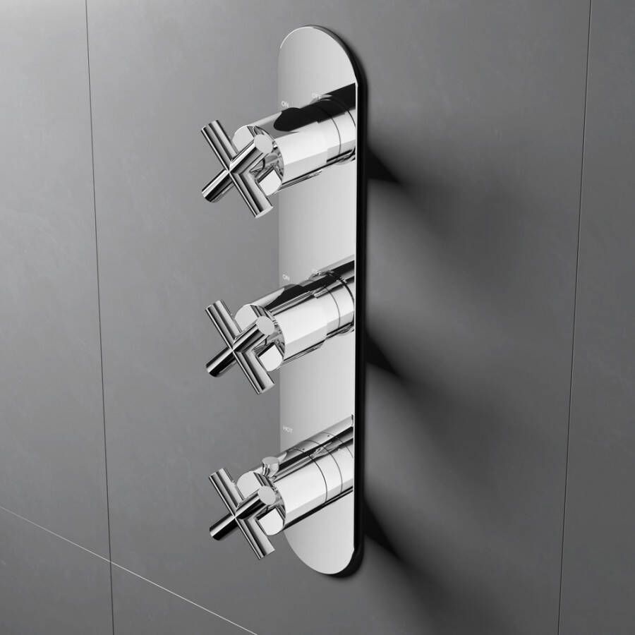 Douchekraan Hotbath Chap Inbouw Thermostatisch Verticaal Rond Geborsteld Nikkel 3 Greeps 2 weg Omstelling - Foto 2