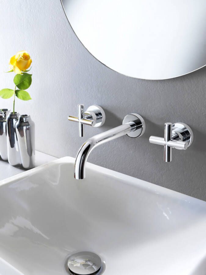 Hotbath Wastafelmengkraan Chap Inbouw 2-kruisgreep Gebogen 14.5 cm Geborsteld Nikkel - Foto 2