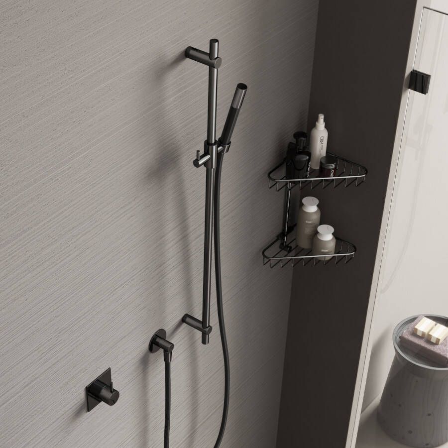 Hotbath Cobber glijstang 90cm met wandaansluitbocht 150cm doucheslang en staafhanddouche messing verouderd verweerd M307AB - Foto 4
