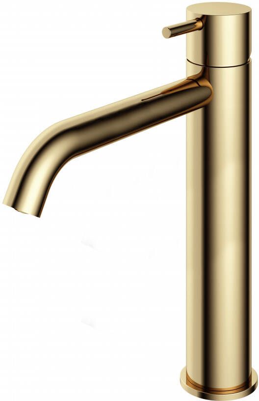Hotbath Cobber 1-hendel hoge wastafelmengkraan 28 6 centimeter hoog met gebogen uitloop van 18 cm gepolijst messing - Foto 2