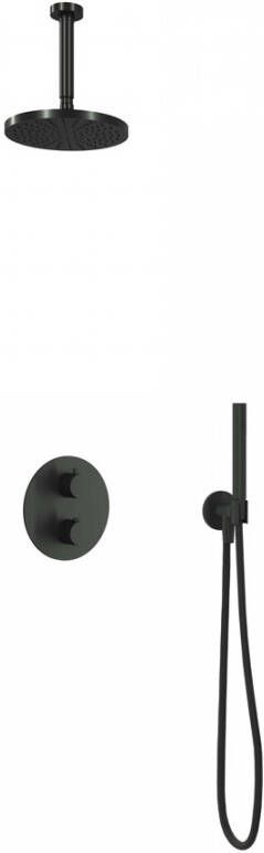 Hotbath Cobber IBS 20A inbouw doucheset mat zwart met staafhanddouche 20cm hoofddouche met plafondbuis 15cm wandsteun met uitlaat