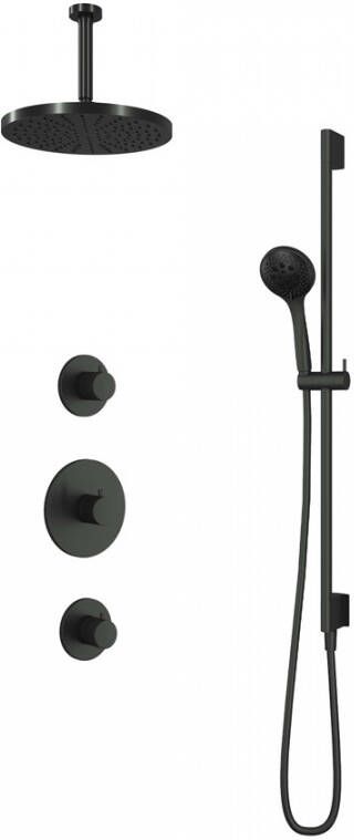 Hotbath Cobber IBS20 Regendoucheset inbouw 15cm plafondarm 30cm ronde hoofddouche 3 standen handdouche glijstang mat zwart IBS20BL1257