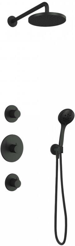 Hotbath Cobber IBS 20BL inbouw doucheset mat zwart met ronde handdouche 20cm hoofddouche met wandarm wandsteun met uitlaat