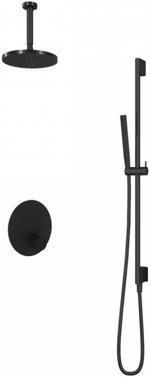 Hotbath Cobber IBS 22 inbouw doucheset mat zwart met staafhanddouche 20cm hoofddouche met plafondbuis 15cm glijstang met uitlaat