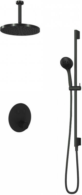 Hotbath Cobber IBS 22 inbouw doucheset mat zwart met ronde 3 standen handdouche 30cm hoofddouche met plafondbuis 15cm glijstang met uitlaat