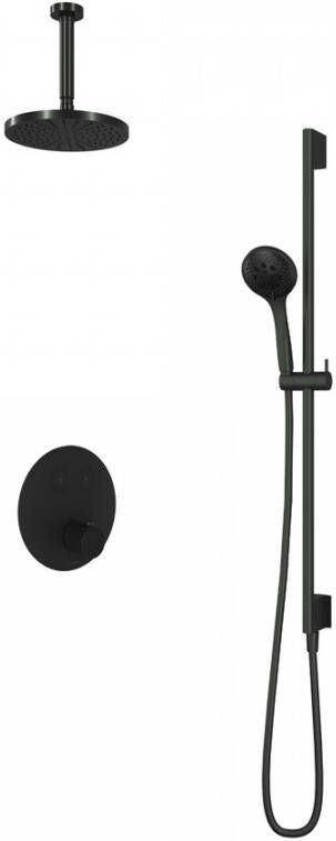 Hotbath Cobber IBS 22 inbouw doucheset mat zwart met ronde 3 standen handdouche 20cm hoofddouche met plafondbuis 15cm glijstang met uitlaat