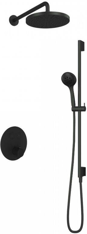 Hotbath Cobber IBS22 Regendoucheset inbouw 35cm wandarm 30cm ronde hoofddouche 3 standen handdouche glijstang mat zwart IBS22BL157