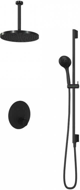 Hotbath Cobber IBS 22 inbouw doucheset mat zwart met ronde 3 standen handdouche 30cm hoofddouche met plafondbuis 30cm glijstang met uitlaat