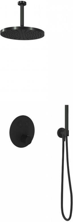 Hotbath Cobber IBS22 inbouw douche set met 2 pushbuttons geborsteld nikkel 3 standen handdouche plafondbuis 38 5 cm douchekop 30cm (incl. glijstang) - Foto 8