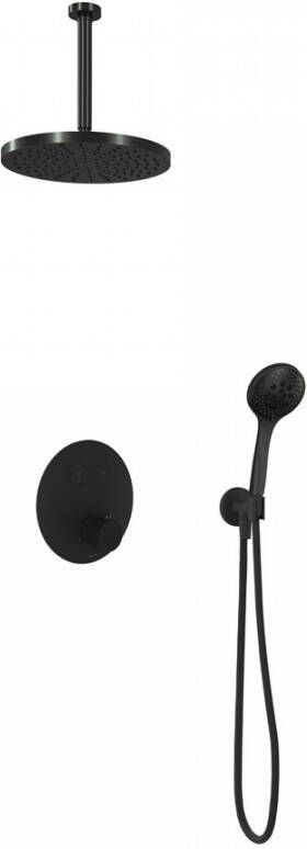 Hotbath Cobber IBS22 inbouw douche set met 2 pushbuttons geborsteld nikkel 3 standen handdouche plafondbuis 38 5 cm douchekop 30cm (incl. glijstang) - Foto 6