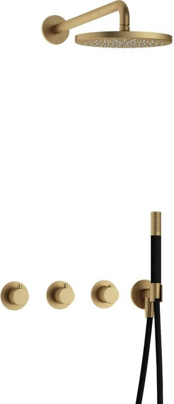 Hotbath Cobber IBS70 Regendoucheset inbouw 38.5cm wandarm 20cm ronde hoofddouche staafhanddouche geborsteld messing IBS70BB - Foto 1