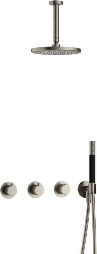 Hotbath Cobber IBS70 Regendoucheset inbouw 15cm plafondarm 20cm ronde hoofddouche staafhanddouche nikkel geborsteld IBS70GN2