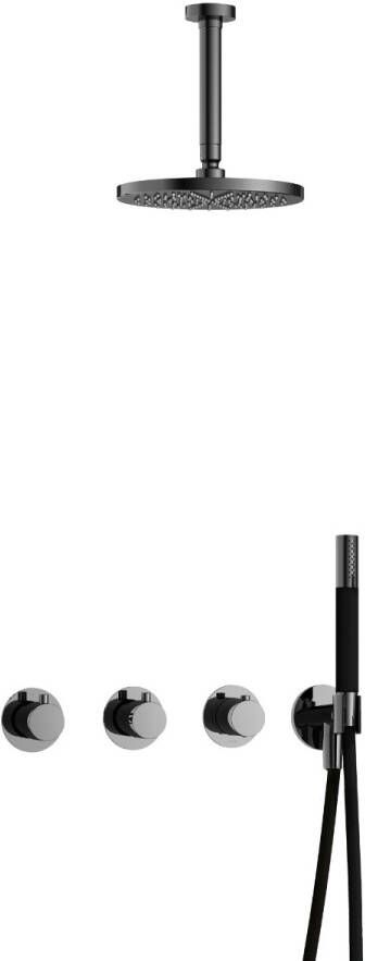 Hotbath Cobber IBS70 Regendoucheset inbouw 15cm plafondarm 20cm ronde hoofddouche staafhanddouche zwart chroom IBS70BK2