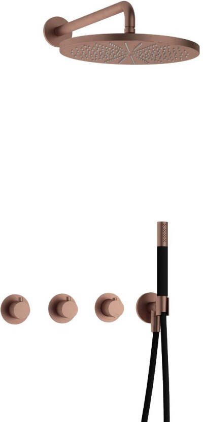 Hotbath Cobber IBS70 Regendoucheset inbouw 38.5cm wandarm 30cm ronde hoofddouche staafhanddouche koper geborsteld PVD IBS70BCP5