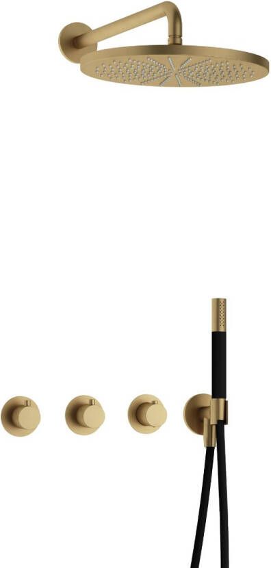 Hotbath Cobber complete thermostatische douche inbouwset cobber 70 met 2 stopkranen met 30 cm hoofddouche geborsteld messing