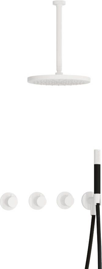 Hotbath Cobber complete thermostatische douche inbouwset cobber 70 met 2 stopkranen met plafondbuis 30 cm en 30 cm hoofddouche mat wit