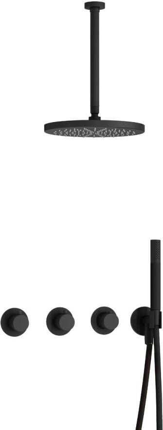 Hotbath Cobber complete thermostatische douche inbouwset cobber 70 met 2 stopkranen met plafondbuis 30 cm en 30 cm hoofddouche mat zwart