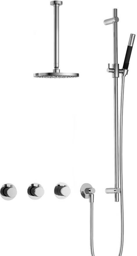 Hotbath Cobber IBS70 complete thermostatische douche inbouwset met 2 stopkranen met 30cm plafondarm 20cm ronde hoofddouche staafhanddouche met glijstang chroom IBS70CR37