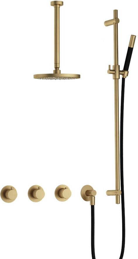 Hotbath Cobber IBS70 complete thermostatische douche inbouwset met 2 stopkranen met 30cm plafondarm 20cm ronde hoofddouche staafhanddouche met glijstang messing geborsteld IBS70BB37 - Foto 1