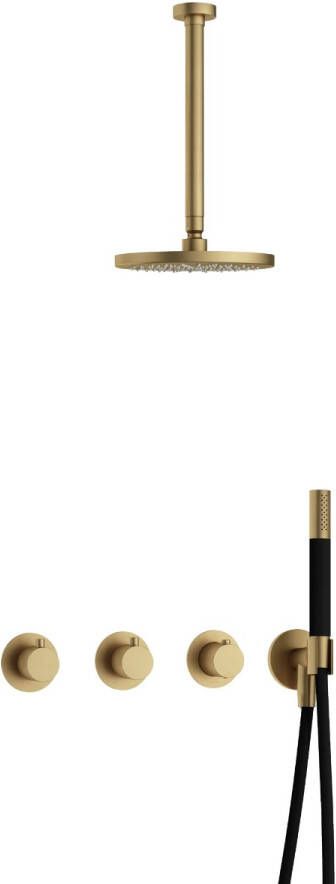 Hotbath Cobber IBS70 Regendoucheset inbouw 30cm plafondarm 20cm ronde hoofddouche staafhanddouche geborsteld messing IBS70BB3