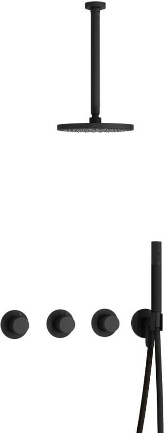 Hotbath Cobber IBS70 Regendoucheset inbouw 30cm plafondarm 20cm ronde hoofddouche staafhanddouche mat zwart IBS70BL3