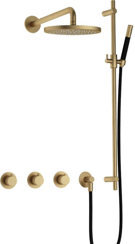 Hotbath Cobber IBS70 Regendoucheset inbouw 38.5cm wandarm 20cm ronde hoofddouche staafhanddouche glijstang geborsteld messing IBS70BB7 - Foto 1