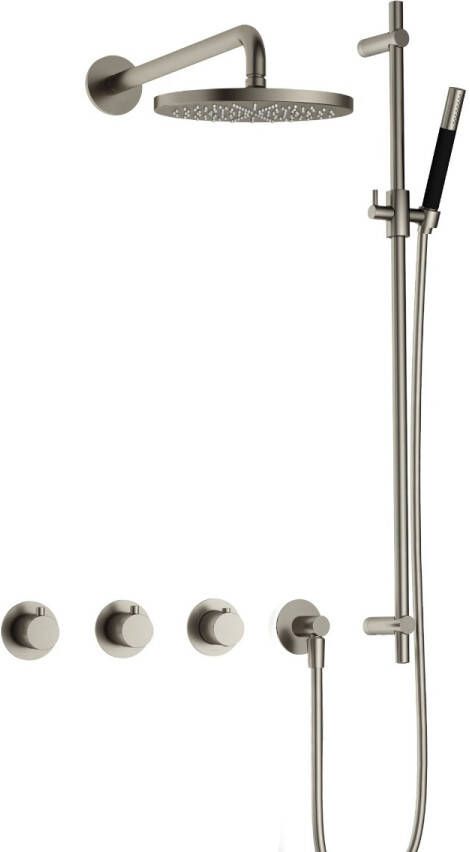 Hotbath Cobber IBS70 Regendoucheset inbouw 38.5cm wandarm 20cm ronde hoofddouche staafhanddouche glijstang nikkel geborsteld IBS70GN7